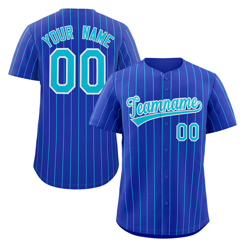 Maillot de baseball personnalisé Royal Aqua-White Stripe, maillot de baseball authentique à la mode