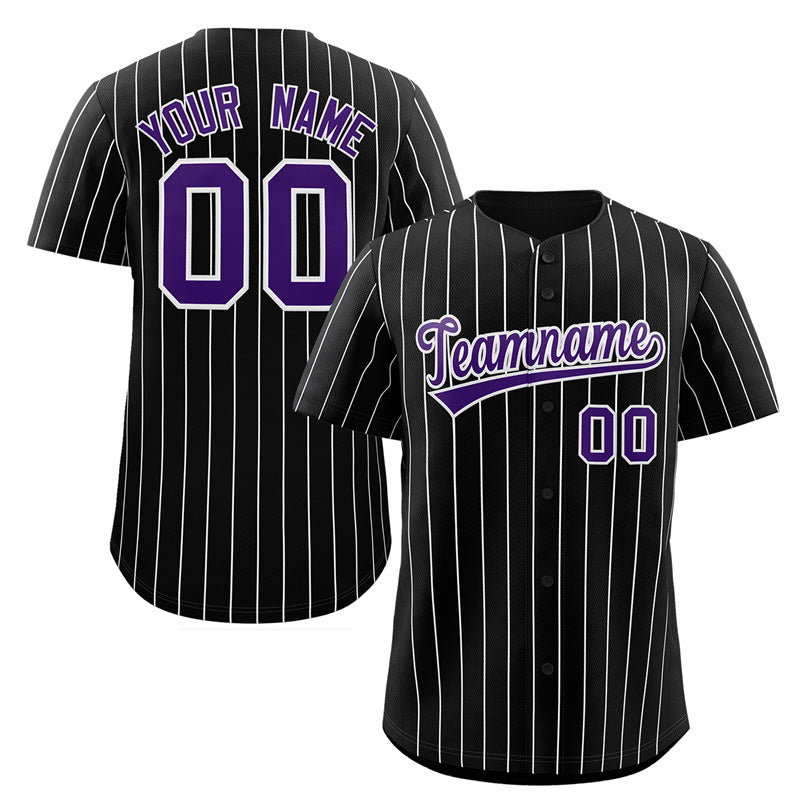 Custom Black Purple-White Stripe Fashion Authentic Baseball Jersey