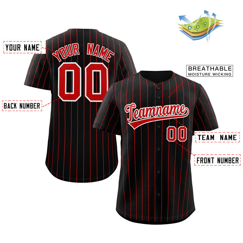 Custom Black Red-White Stripe Fashion Authentic Baseball Jersey