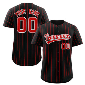 Custom Black Red-White Stripe Fashion Authentic Baseball Jersey