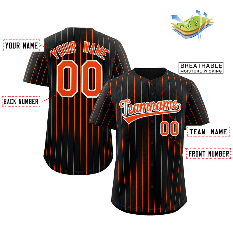 Custom Black Orange-White Stripe Fashion Authentic Baseball Jersey