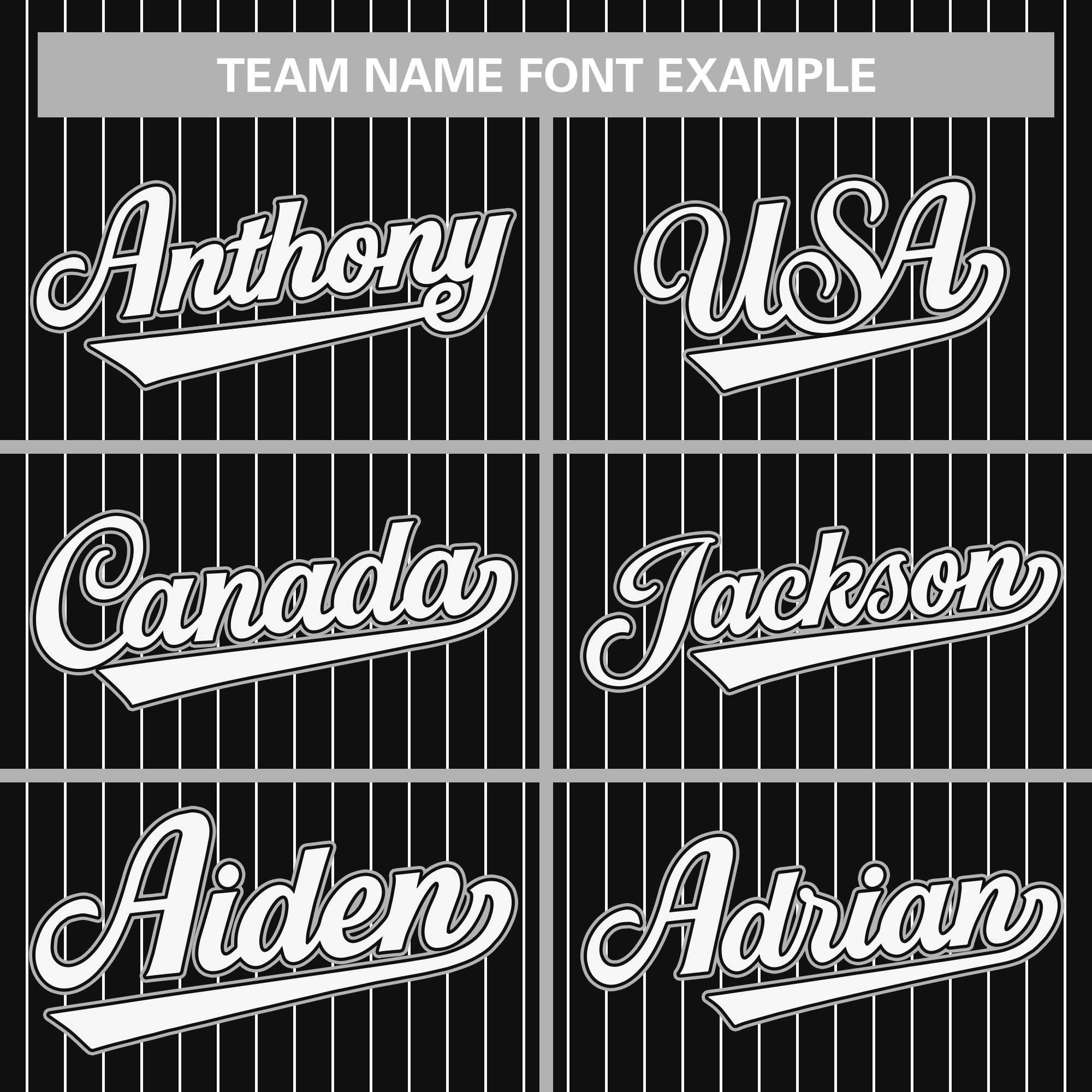 black pinstripe baseball jerseys team name font