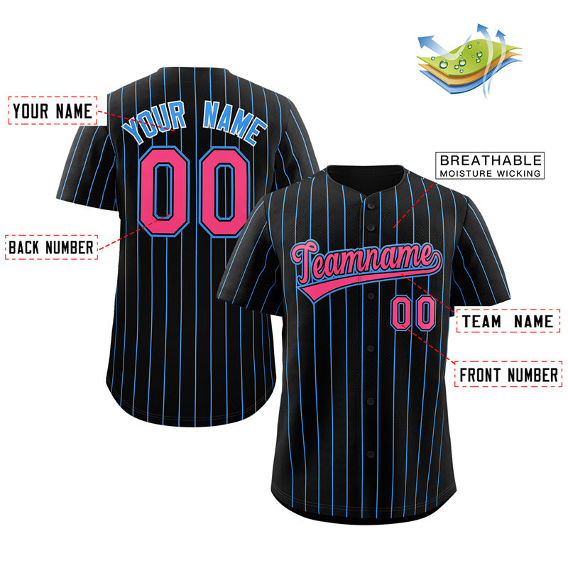 Maillot de baseball personnalisé à rayures noires, roses et bleues, à la mode, authentique