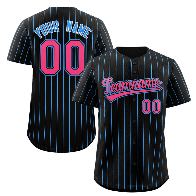 Maillot de baseball personnalisé à rayures noires, roses et bleues, à la mode, authentique