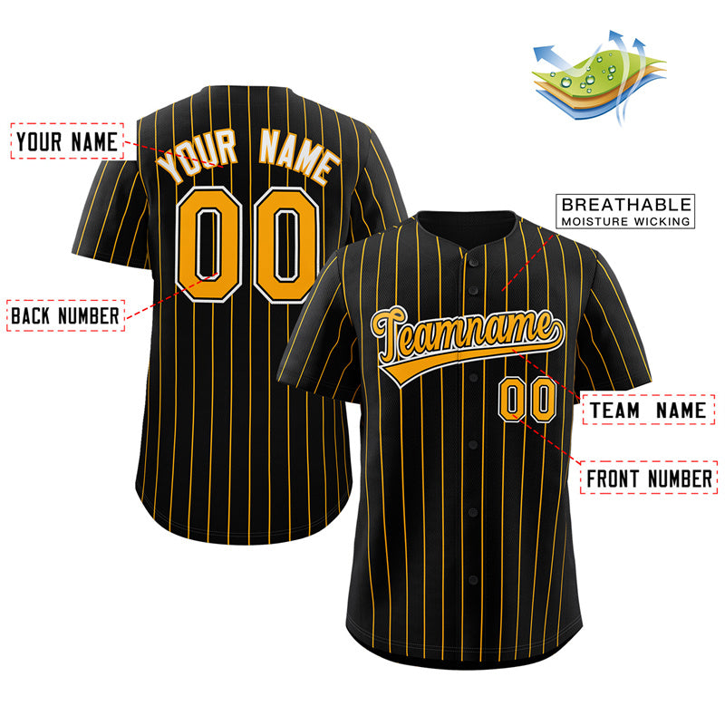 Custom Black Yellow-White Stripe Fashion Authentic Baseball Jersey