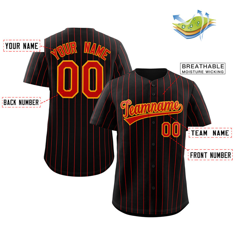 Custom Black Red-Orange Stripe Fashion Authentic Baseball Jersey