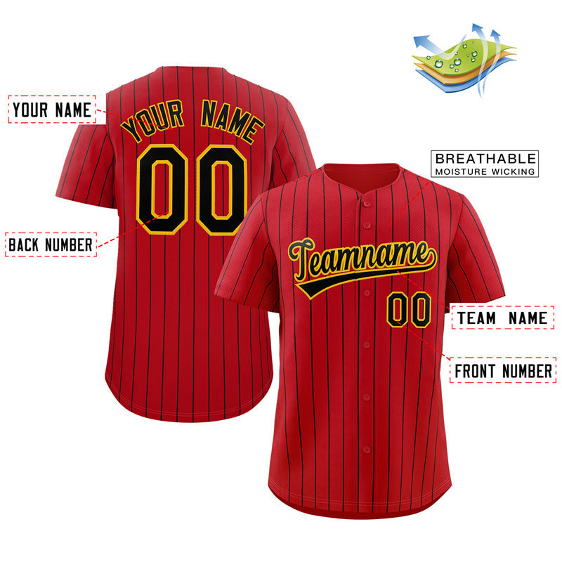 Custom Red Black-Yellow Stripe Fashion Authentic Baseball Jersey