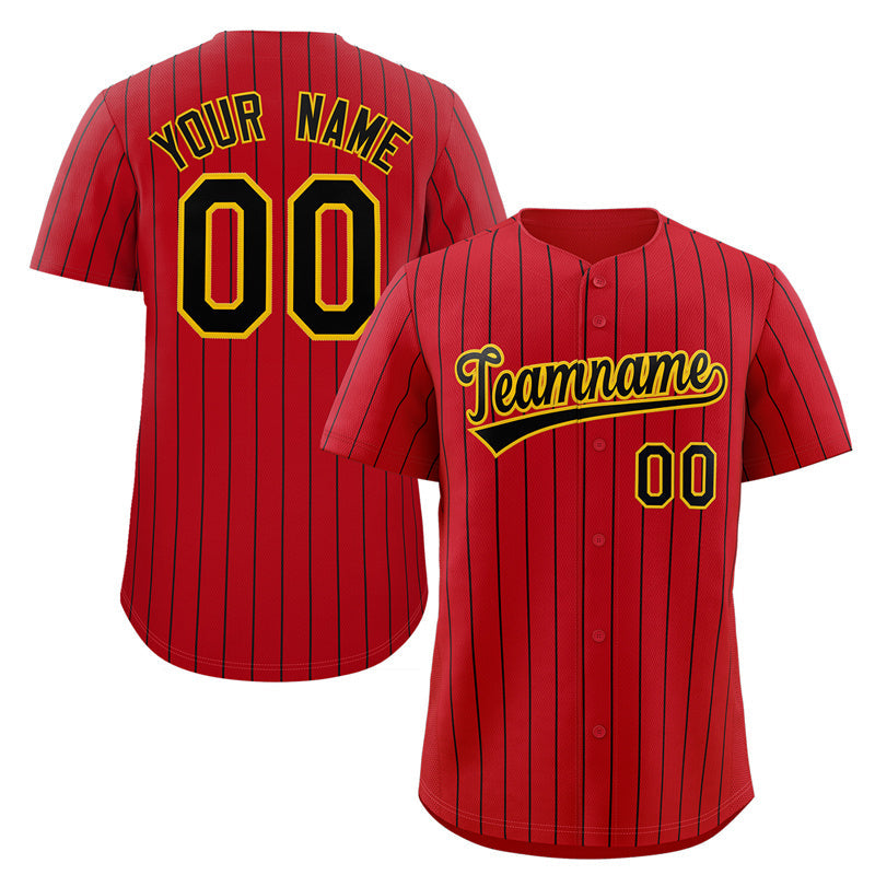 Maillot de baseball authentique à rayures rouges, noires et jaunes, personnalisé, à la mode