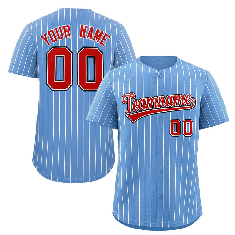 Maillot de baseball personnalisé à rayures bleu clair rouge-royal, authentique, à la mode