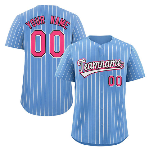 Custom Light Blue White-Pink Stripe Fashion Authentic Baseball Jersey