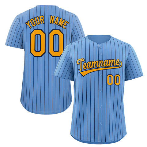 Custom Light Blue Yellow-Navy Stripe Fashion Authentic Baseball Jersey