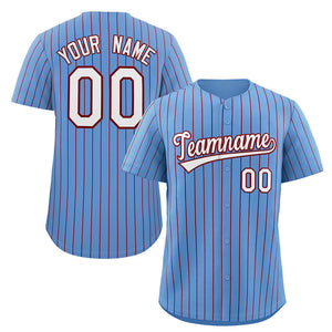 Maillot de baseball personnalisé à rayures bleu poudre blanc-cramoisi, à la mode, authentique