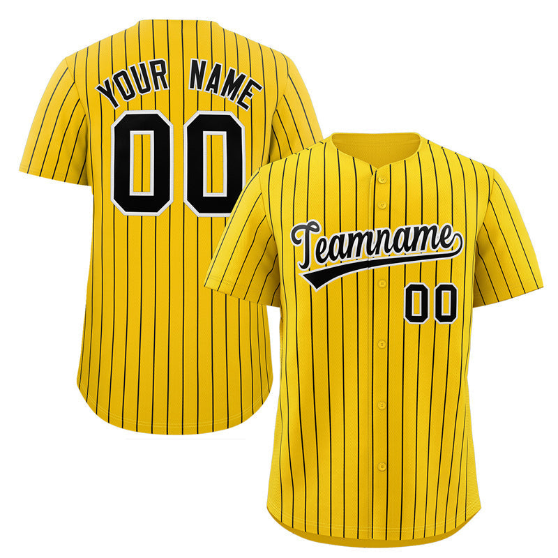 Custom Yellow Black-White Stripe Fashion Authentic Baseball Jersey