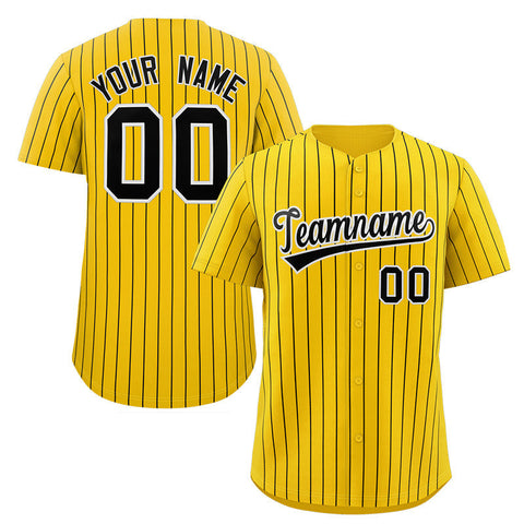 Custom Yellow Black-White Stripe Fashion Authentic Baseball Jersey