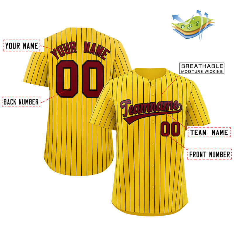 Maillot de baseball authentique à rayures jaunes et noires, personnalisé, à la mode