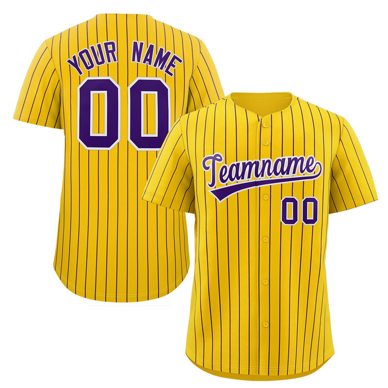 Maillot de baseball personnalisé à rayures jaunes, violettes et blanches, à la mode, authentique