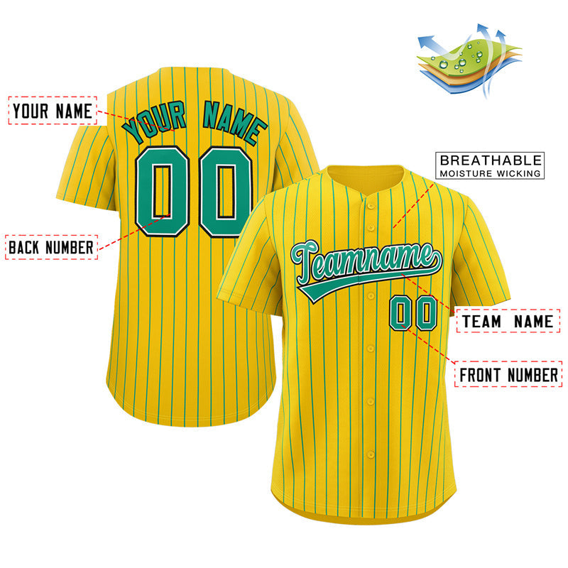 Custom Yellow Teal-Black Stripe Fashion Authentic Baseball Jersey