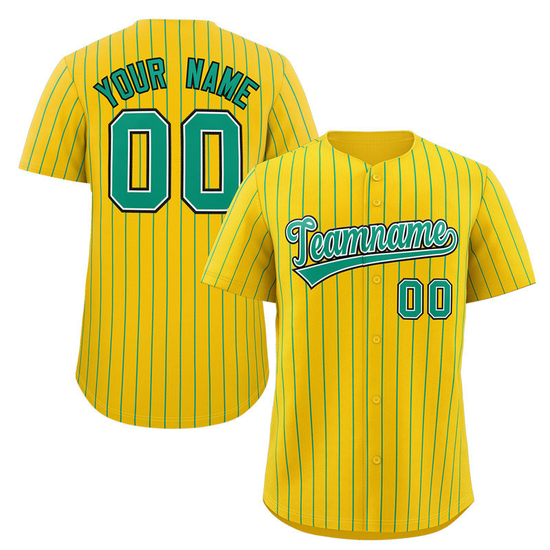 Custom Yellow Teal-Black Stripe Fashion Authentic Baseball Jersey