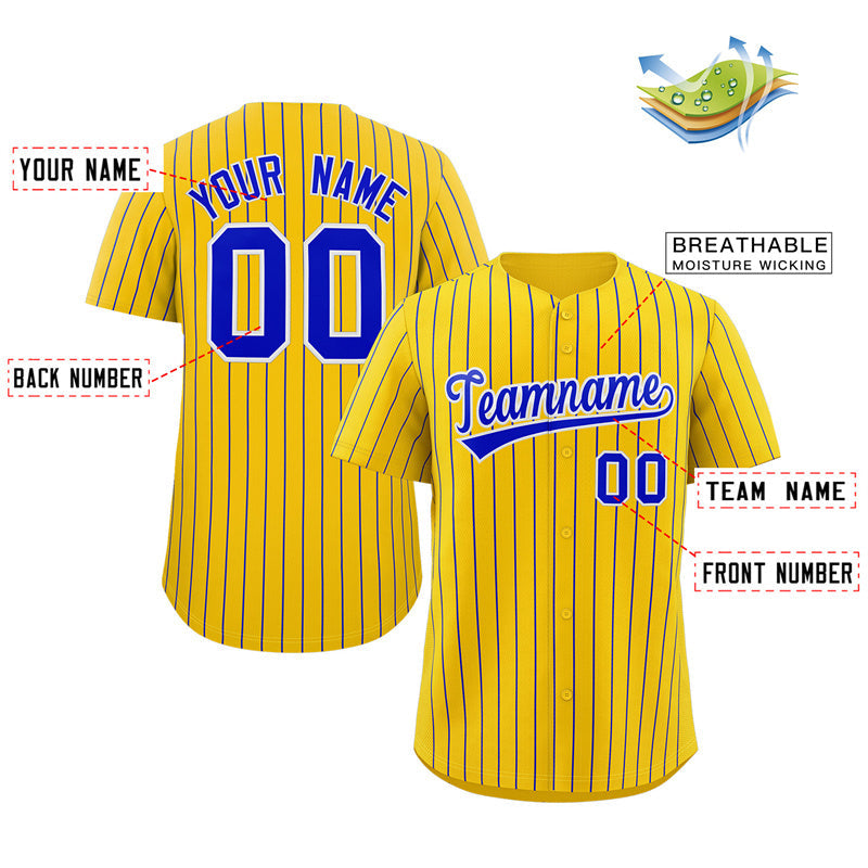 Custom Yellow Royal-White Stripe Fashion Authentic Baseball Jersey