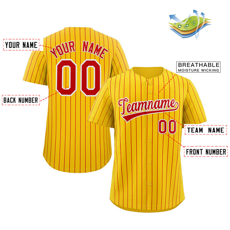 Maillot de baseball authentique à rayures jaunes, rouges et blanches, personnalisé, à la mode