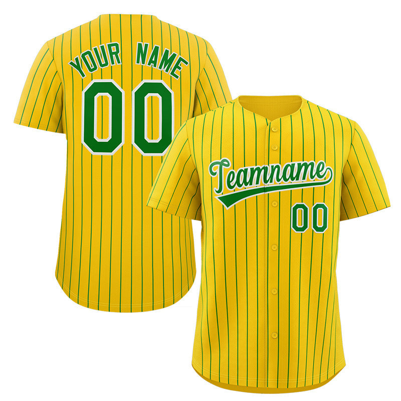 Maillot de baseball authentique à rayures jaunes, vertes et blanches, personnalisé, à la mode