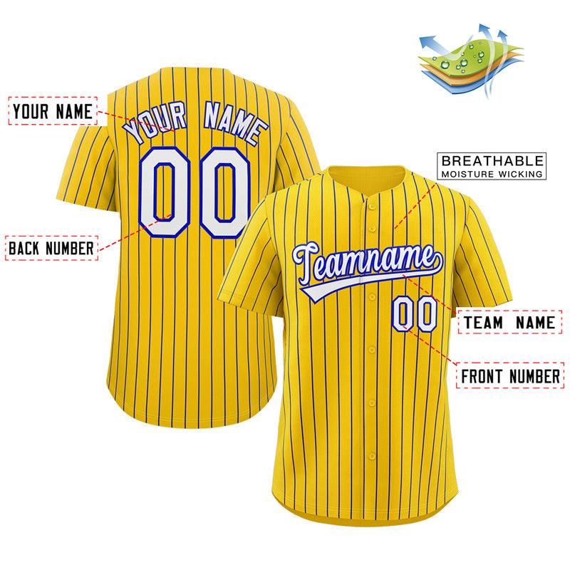 Custom Yellow White-Royal Stripe Fashion Authentic Baseball Jersey