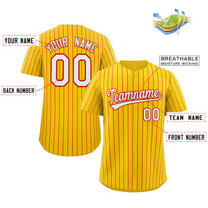 Custom Yellow White-Red Stripe Fashion Authentic Baseball Jersey