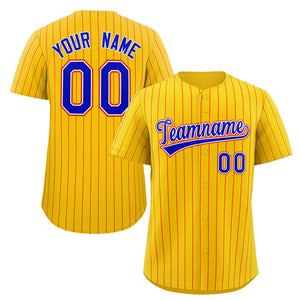 Custom Yellow Royal-Orange Stripe Fashion Authentic Baseball Jersey