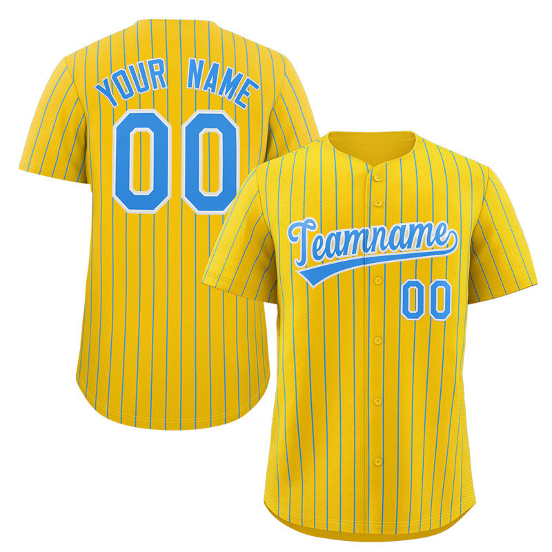 Custom Yellow Powder Blue-White Stripe Fashion Authentic Baseball Jersey