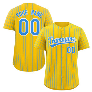 Maillot de baseball personnalisé à rayures bleu-blanc et poudre jaune, authentique, à la mode