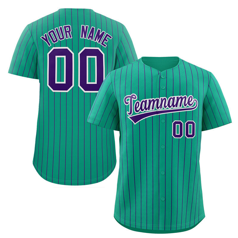 Maillot de baseball personnalisé à rayures violettes et blanches, personnalisé, à la mode, authentique