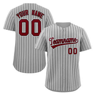 Maillot de baseball authentique à rayures grises et blanches, personnalisé, à la mode