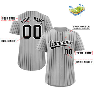 Custom Gray Black-White Stripe Fashion Authentic Baseball Jersey