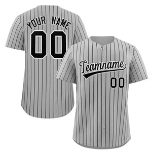 Custom Gray Black-White Stripe Fashion Authentic Baseball Jersey