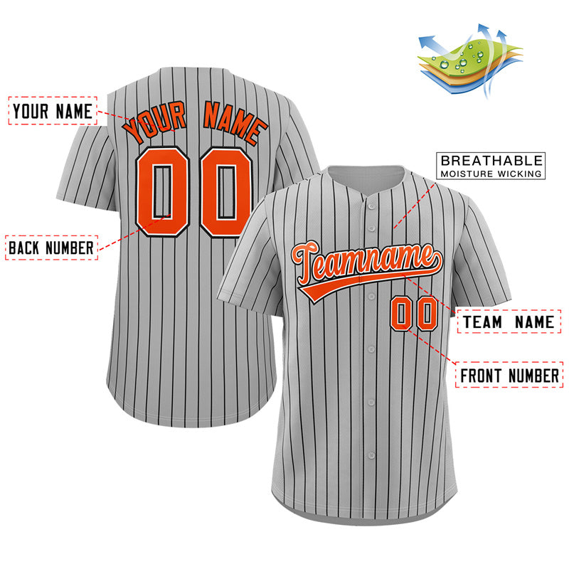 Maillot de baseball personnalisé à rayures gris orange-noir, mode authentique