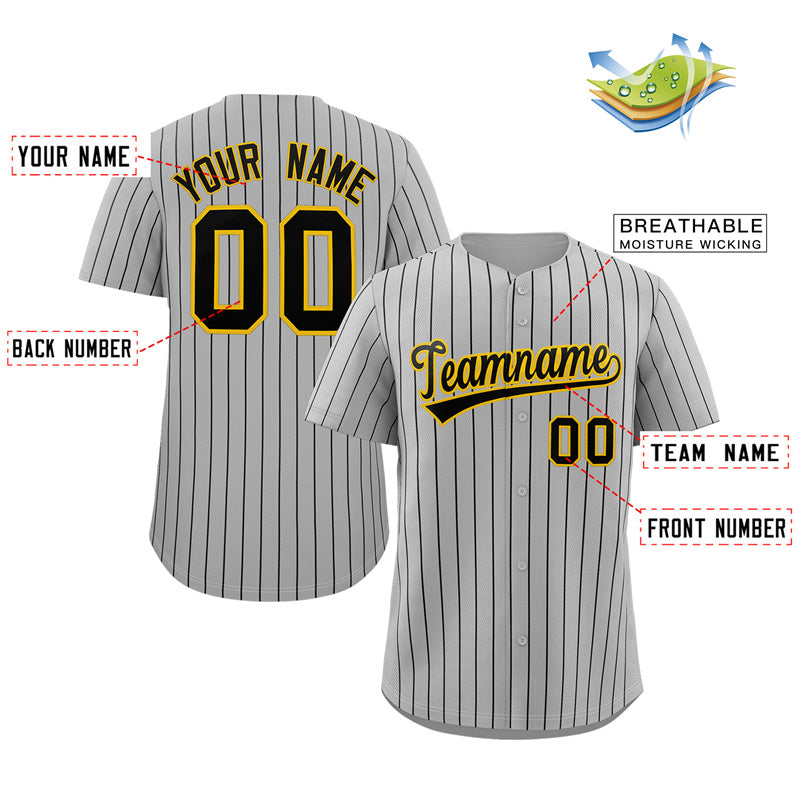 Maillot de baseball authentique à rayures noires et dorées, personnalisé, à la mode