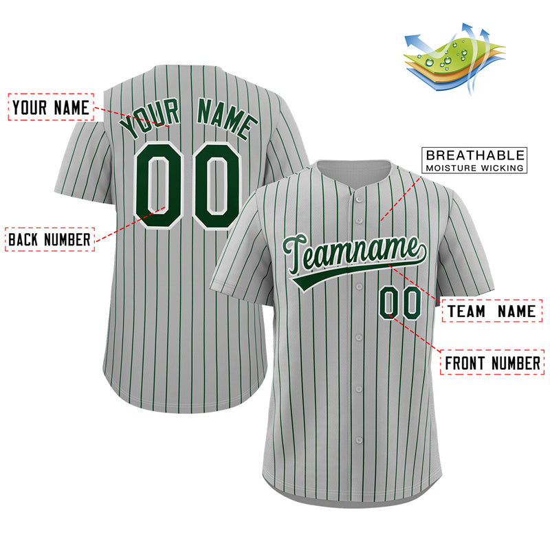 Custom Gray Green-White Stripe Fashion Authentic Baseball Jersey