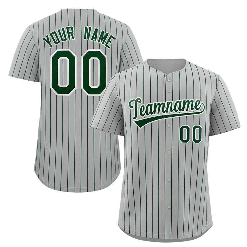 Custom Gray Green-White Stripe Fashion Authentic Baseball Jersey