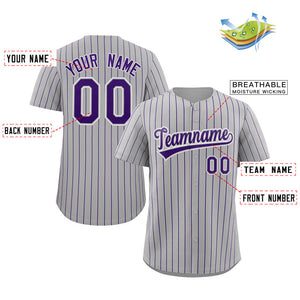 Maillot de baseball authentique à rayures grises, violettes et blanches, personnalisé, à la mode