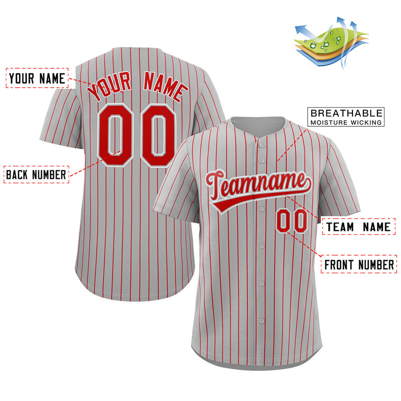 Custom Gray Red-White Stripe Fashion Authentic Baseball Jersey