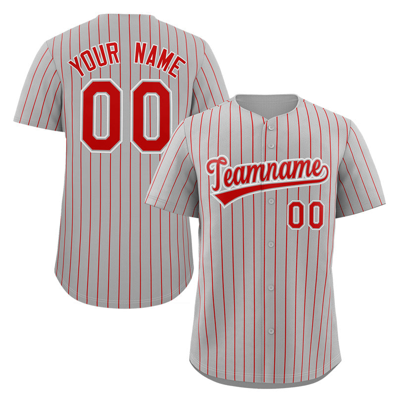 Custom Gray Red-White Stripe Fashion Authentic Baseball Jersey