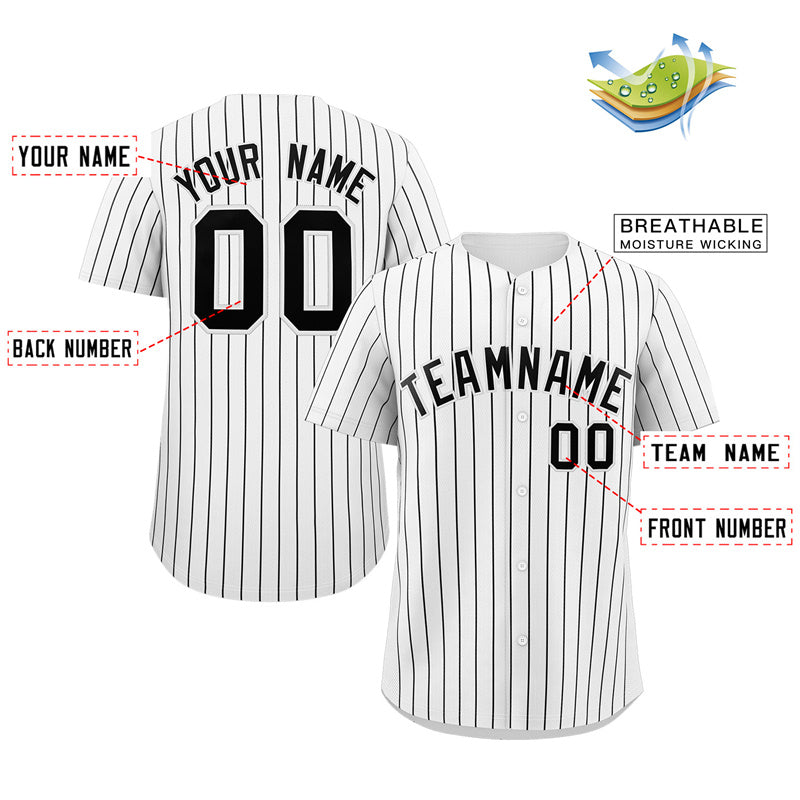 Custom White Navy Stripe Fashion Authentic Baseball Jersey