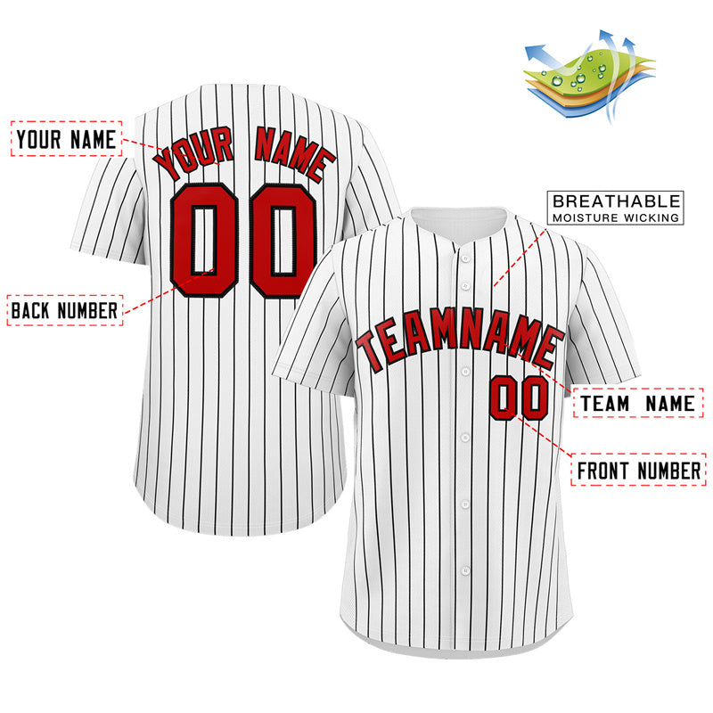 Custom White Red-Black Stripe Fashion Authentic Baseball Jersey