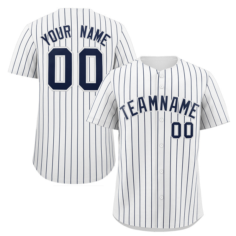 Custom White Navy Stripe Fashion Authentic Baseball Jersey