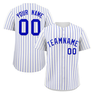 Maillot de baseball authentique à rayures royales blanches personnalisées, à la mode