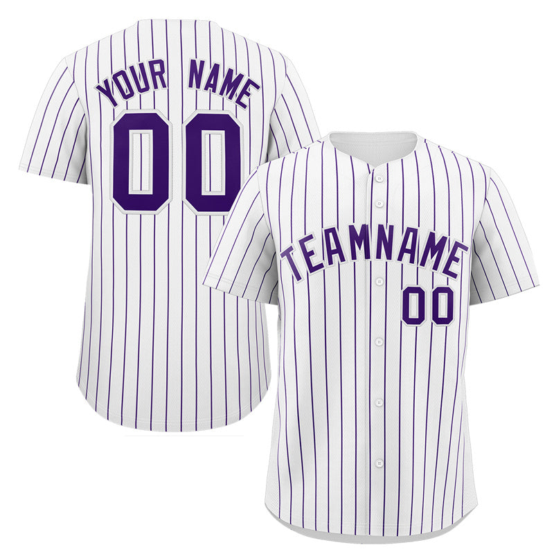 Maillot de baseball authentique à rayures blanches et violettes, personnalisé, à la mode