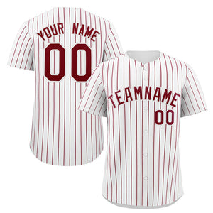 Maillot de baseball authentique à rayures cramoisies blanches personnalisées, à la mode