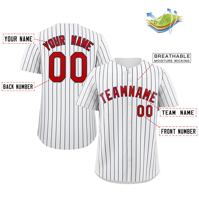 Custom White Red-Navy Stripe Fashion Authentic Baseball Jersey