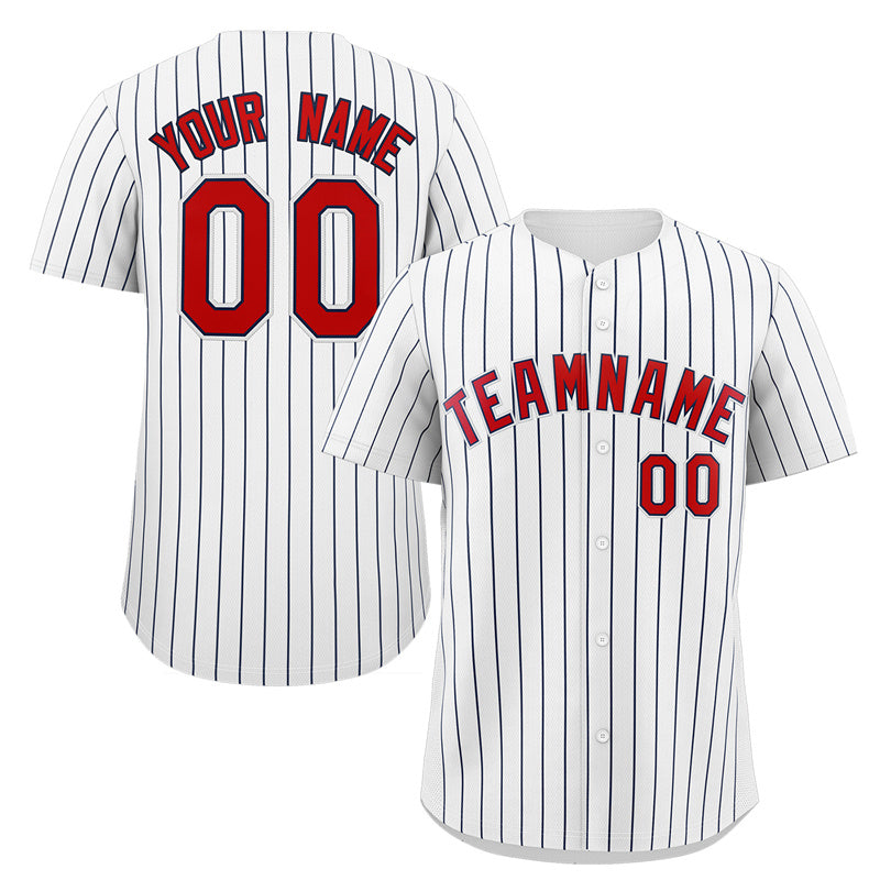 Custom White Red-Navy Stripe Fashion Authentic Baseball Jersey