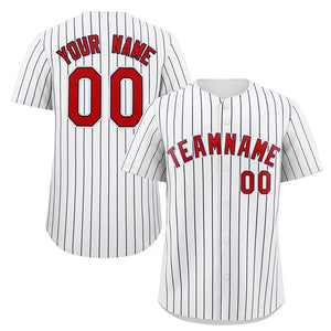 Maillot de baseball authentique à rayures blanches, rouges et marine, personnalisé, à la mode